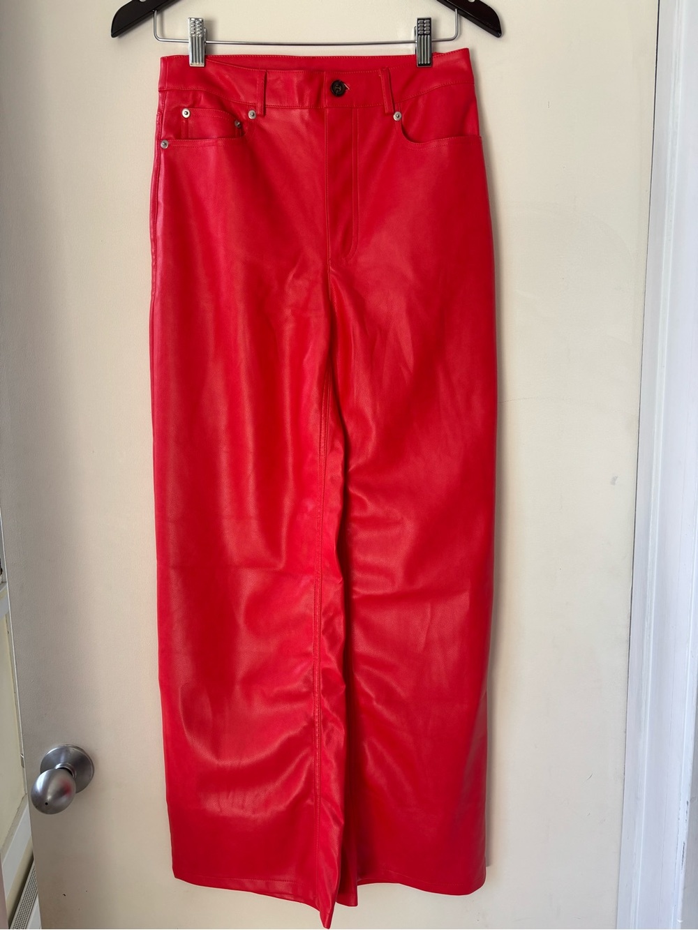 Urban Outfitters Red Straight-Leg Faux Leather Jeans